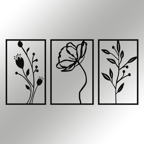 Flowers Black Decorative Metal Wall Accessory slika 6