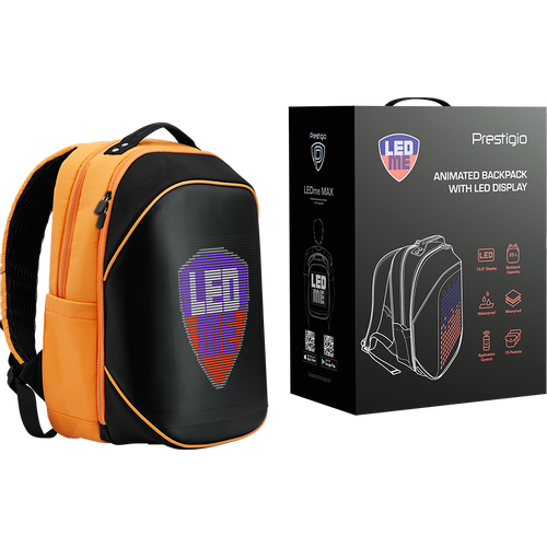 Prestigio LEDme MAX backpack, animated backpack with LED display, Nylon+TPU material, connection via bluetooth, Dimensions 42*31.5*20cm, LED display 64*64 pixels, orange color. slika 11