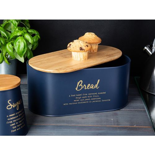 Altom Design kutija / spremnik za kruh, metalna s poklopcem od bambusa, tamnoplava slika 11