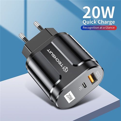 Techsuit - Zidni punjač Premium (CHPD038) - USB-A, QC 3.0, USB-C, 20 W - crni slika 4