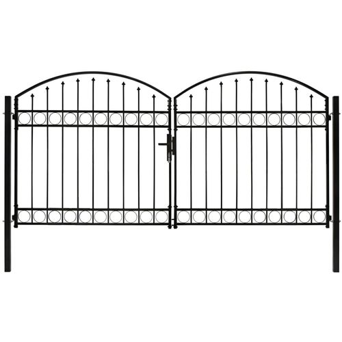 Dvostruka vrata za ogradu s lučnim vrhom čelična 300x125 cm crna slika 1