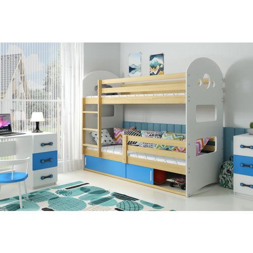 Drveni dječji krevet na kat Dominik s prostorom za pohranu - svijetlo drvo - plavi - 190*80 cm slika 1