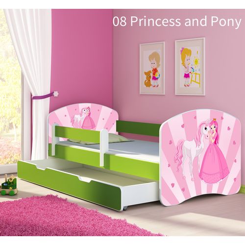 Dječji krevet ACMA s motivom, bočna zelena + ladica 160x80 cm 08-princess-with-pony slika 1