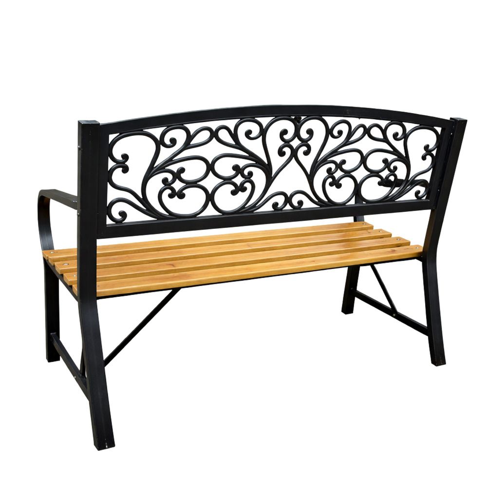 Vrtna klupa za park, terasu, metalna, drvena, za 2 osobe, 118 cm slika 6