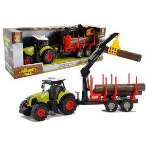 Traktor sa crvenom prikolicom za prijevoz drva
