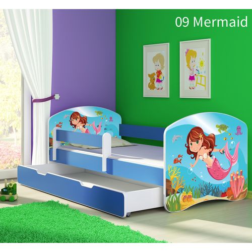 Dječji krevet ACMA s motivom, bočna plava + ladica 140x70 cm - 09 Mermaid slika 1