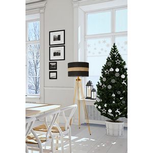 Star Gold Lambader Silindir 02 Rattan Abajurlu Gold Floor Lamp