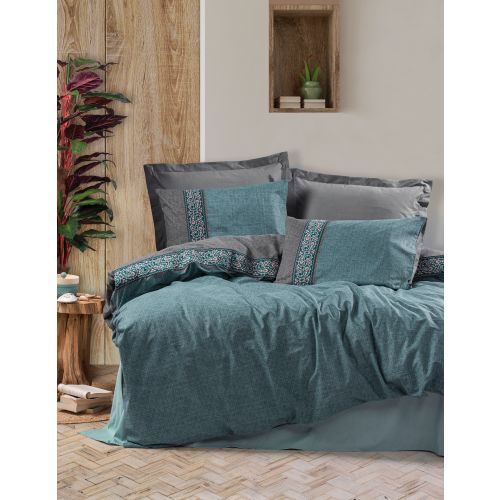 L'essential Maison Erna - Petrol Blue Petrol Blue
Grey Ranforce Single Quilt Cover Set slika 2