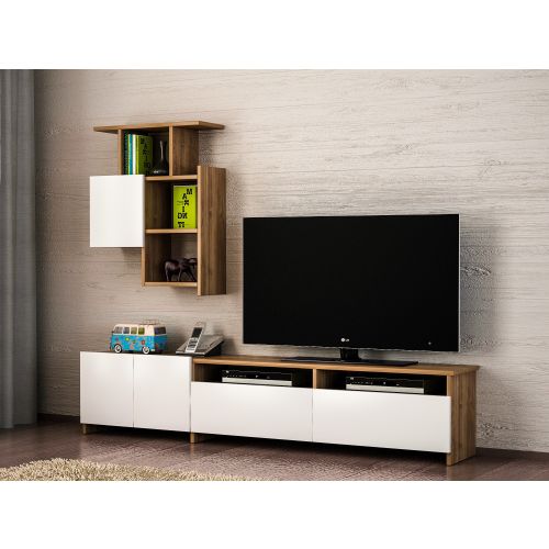 Woody Fashion TV jedinica, Orah Bijela boja, Mariposa - Walnut, White slika 1