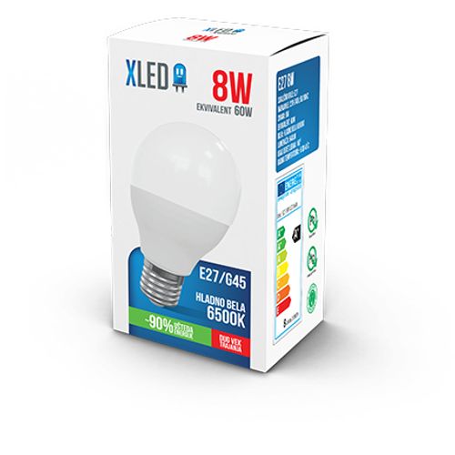 XLED E27 8W G45 HB LED Sijalica 6500K,640Lm,220V,Kratko grlo-za lampe slika 3