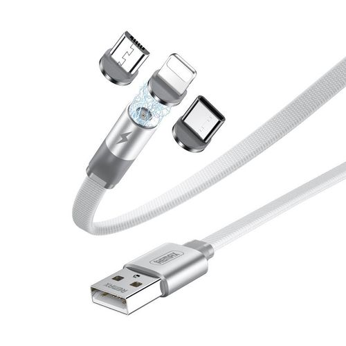 REMAX magnetski USB kabel + komplet utikača Lightning / USB tip C / mikro USB 2.1A 1m bijeli slika 1