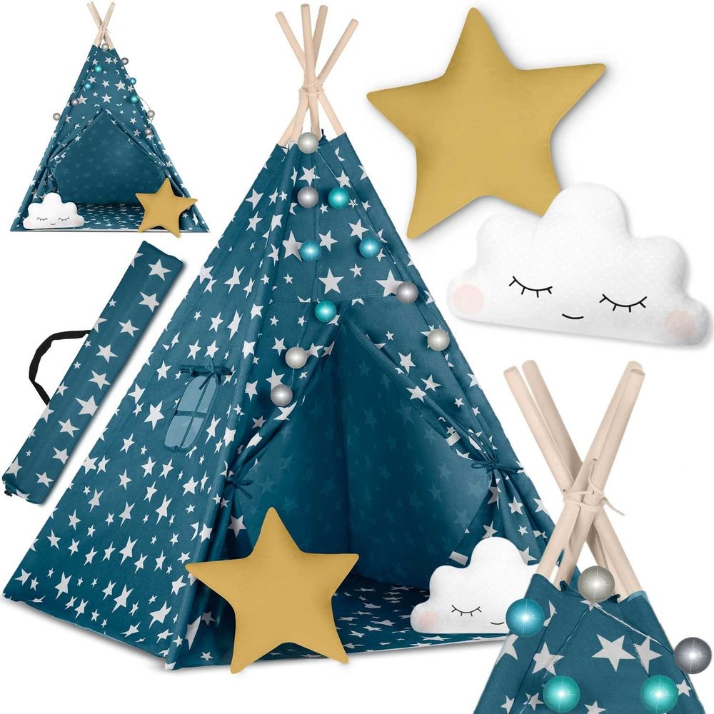Teepee šator za djecu s nukido svjetlima - plavi slika 1