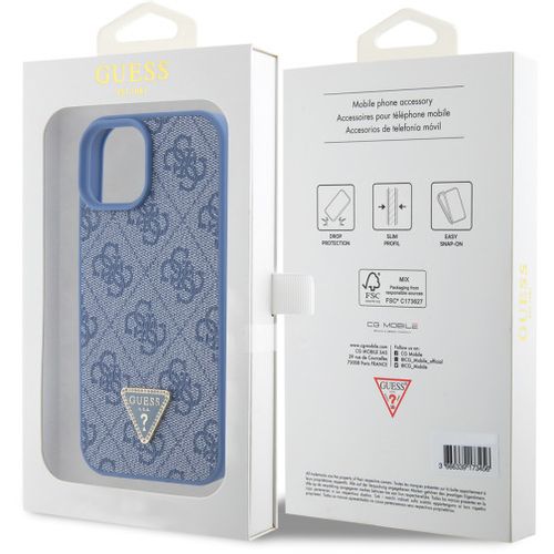 GUESS maska za iPhone 15 LEATHER 4G TRIANGLE STRASS BLUE slika 2