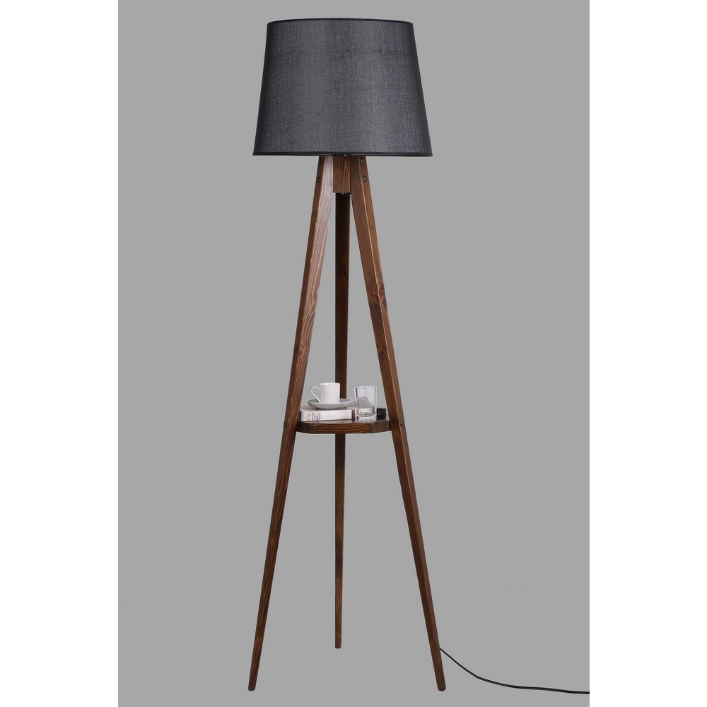 Sehbalı Tripod Ceviz Lambader Pramit Hasır Siyah Abajurlu slika 3