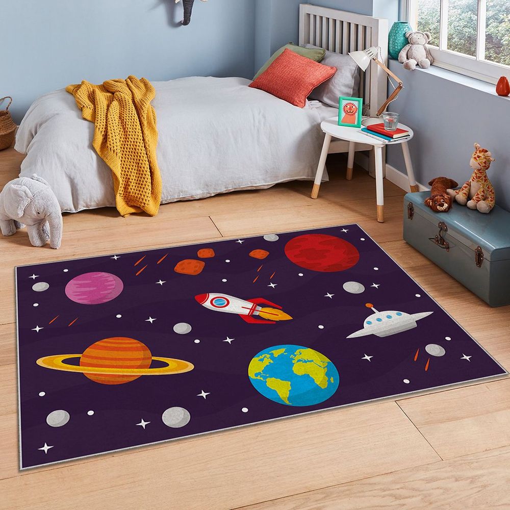 Dječji šareni tanki tepih HMI KDC-108 (120 x 180 cm) Svemir slika 2