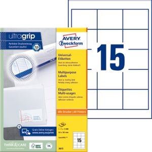 Avery Zweckform 3672 višenamjenske naljepnice A4 ultragrip 64x50mm 100 listova 1.500 naljepnica bijele