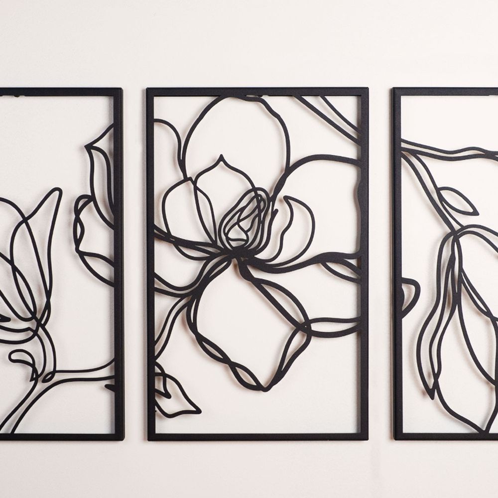 Floral Line - APT529LS Crni Dekorativni Metalni Zidni Ukras slika 2