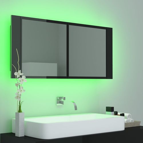 LED kupaonski ormarić s ogledalom visoki sjaj crni 100x12x45 cm slika 7