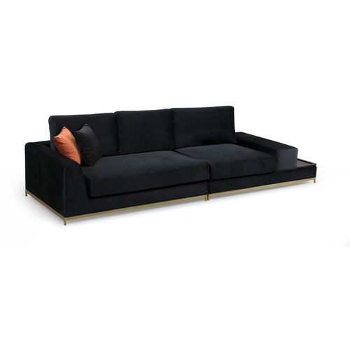 Atelier Del Sofa Četverosjed, LINE s integriranim stolićem, crni, Line With Side Table - Black slika 12