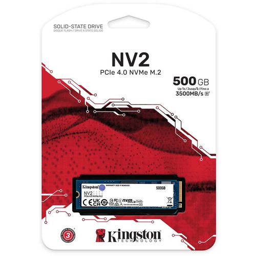 Kingston SNV2S/500G M.2 NVMe 500GB SSD, NV2, PCIe Gen 4x4, Read up to 3,500 MB/s, Write up to 2,100 MB/s, (single sided), 2280 slika 3