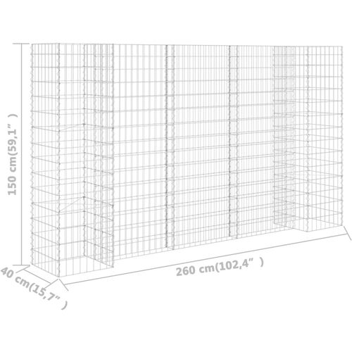 Gabionska sadilica u H-obliku od čelične žice 260 x 40 x 150 cm slika 11