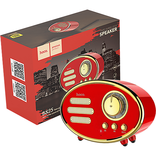 hoco. Zvučnik bežični, Bluetooth,retro, 1200 mAh, 5 h, 5 W, crvena - BS25 Time, Bluetooth, retro, red slika 1