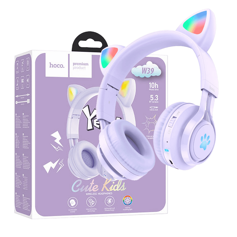 hoco. Slušalice bežične sa mikrofonom, Bluetooth, mačje uši - W39 Cat ear, Purple slika 1