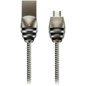 CANYON UM-5 Micro USB 2.0 standard cable, Power &amp; Data output, 5V 2A, OD 3.5mm, metallic Jacket, 1m, gun color, 0.04kg