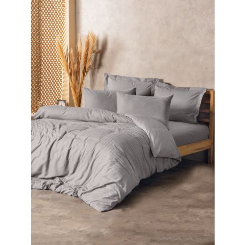 Plaid - Grey Grey Ranforce Single Quilt Cover Set slika 1