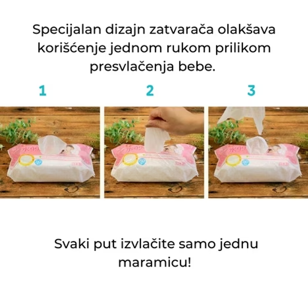 Lec.Be Vlažne maramice za ruke i lice 99,9% PURE WATER - Set 3x80kom slika 3