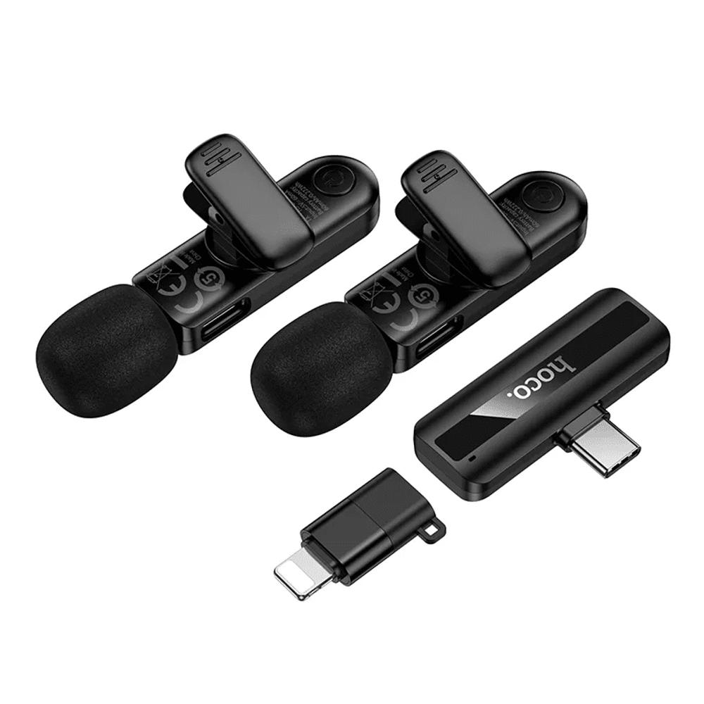 Bežični mikrofon Hoco L20A USB-C / Lightning 2 komada crni slika 6