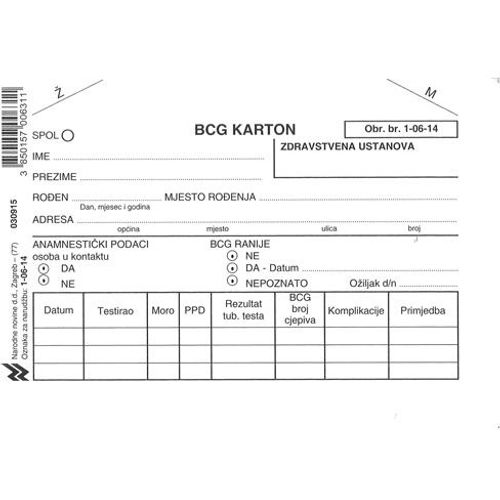 1-06-14 BCG KARTON; Karton, 14,8 x 10,5 cm slika 2