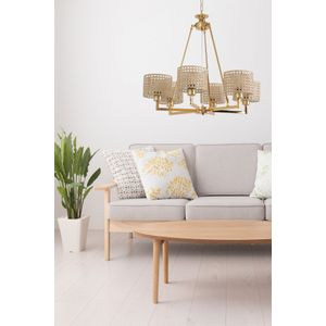 Napoli 6 Lı Gold Avize Rattan Abajurlu Gold Chandelier