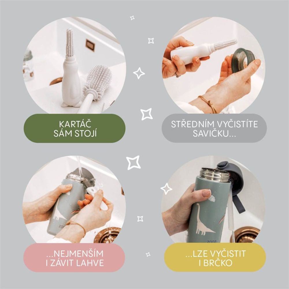 Zopa Silikonska četka za čišćenje flašica 3u1, Light Grey slika 4