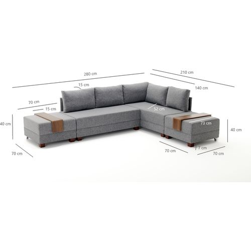 Atelier Del Sofa Kutna garnitura na razvlačenje BELLA SOFT, desna, siva, Fly Corner Sofa Bed Right- Grey slika 8