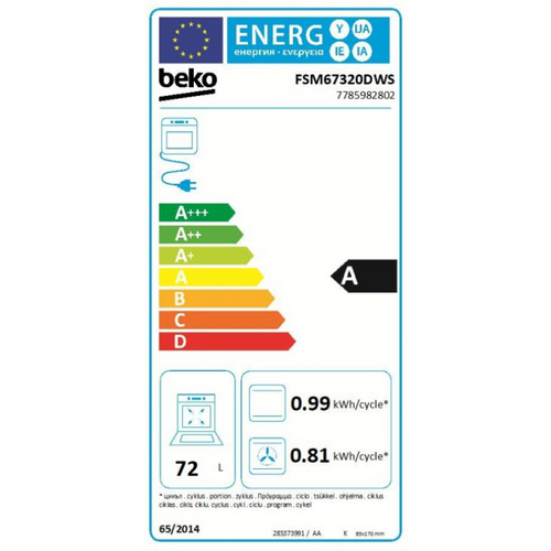 Beko FSM67320DWS Električni šporet, Multifunkcionlanla rerna, Staklokeramička ploča, Širina 60 cm slika 3