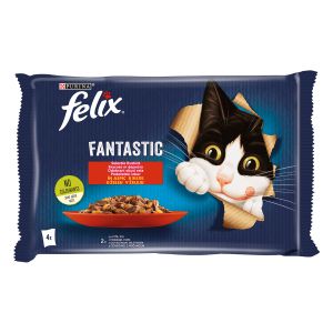 FELIX Fantastic, za odrasle mačke, mokra hrana s govedinom u želeu i s piletinom u želeu, 4x85g