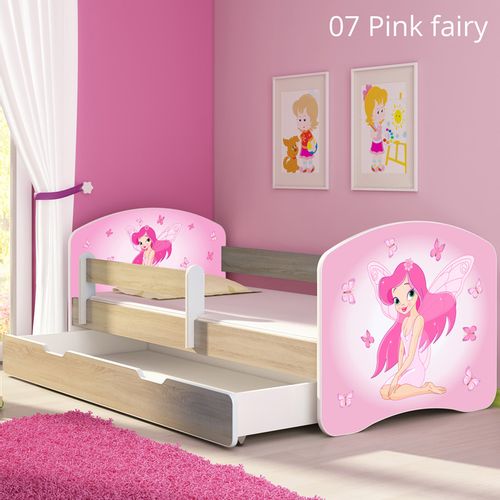 Dječji krevet ACMA s motivom, bočna sonoma + ladica 140x70 cm 07-pink-fairy slika 1