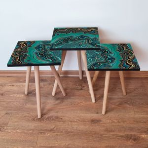 Set Nesting Stolova (3 Komada) 3Shp87 - Boje: Zelena, Zeleno-Zlatna