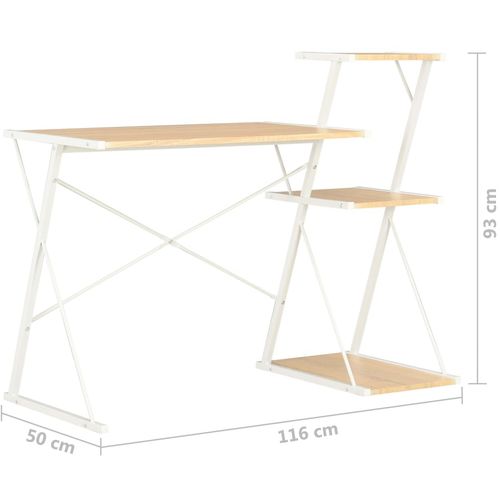 Radni stol s policom bijeli i boja hrasta 116 x 50 x 93 cm slika 7