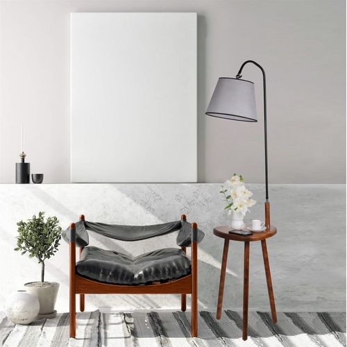 Demet Sehbalı Ahşap Lambader Ceviz Pramit Hasır Gri Abajurlu Walnut
Grey Floor Lamp slika 1