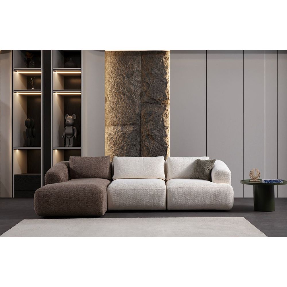 Ugaona sofa Sofia (Chl L + O1 + 1R) - smeđa i bijela slika 1