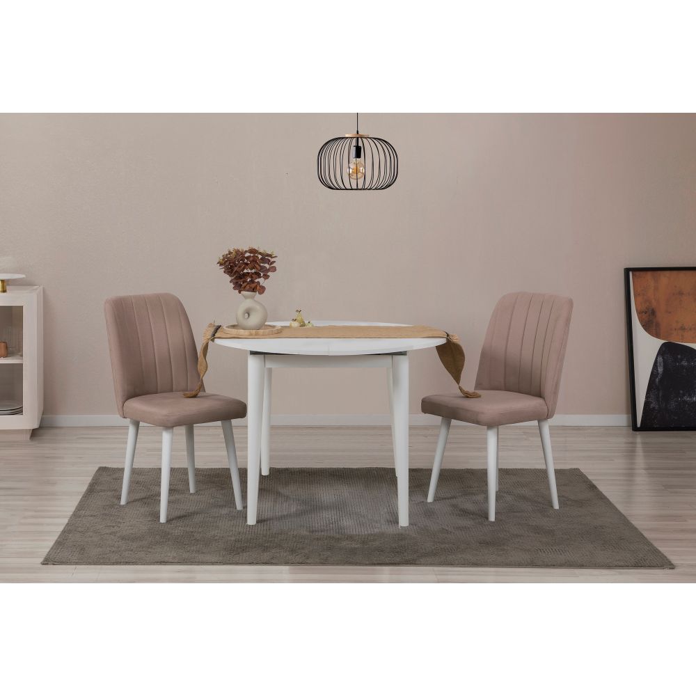 Vina 0900 - Bijeli, Stone White Proširivi Trpezarijski Set sa Stolom i Stolicama (3 Dijela) slika 1