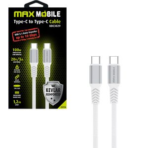 MAXMOBILE DATA KABEL TYPE C-TYPE C UDC3029 KEVLAR WHITE 3.1Gen.100W 5A 1.2m