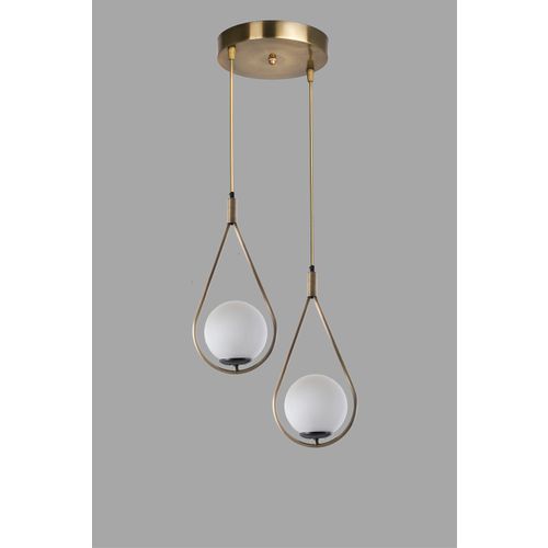 Damla 2 Li Tepsili Beyaz Camlı Eskitme Sarkıt White Copper Chandelier slika 2