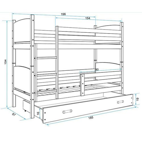 Drveni dječji krevet na kat Tami s ladicom - bijeli - 190x80 cm slika 2