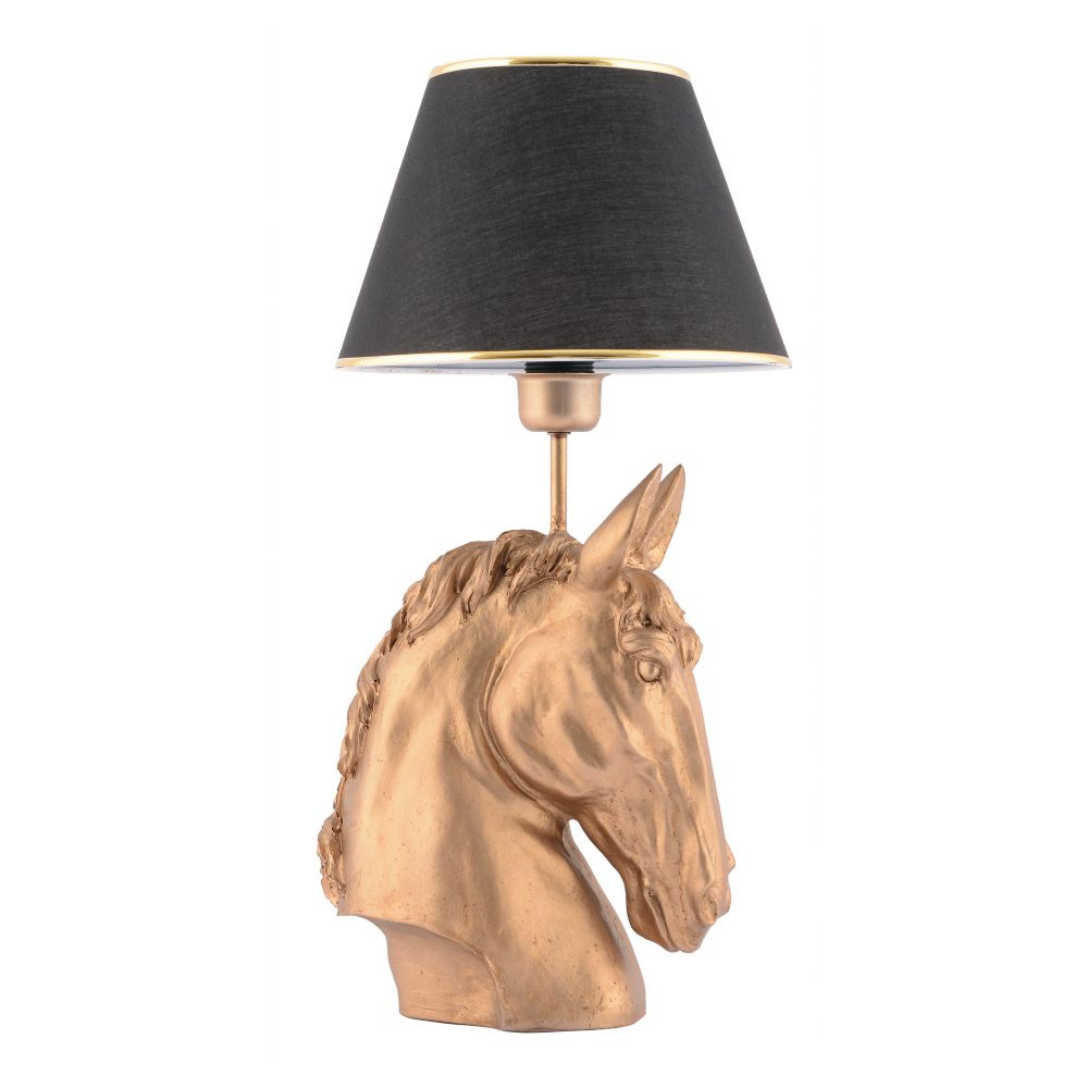 Stolna Lampa sa Motivom Crnog Konja i Zlatnom Postoljem slika 5
