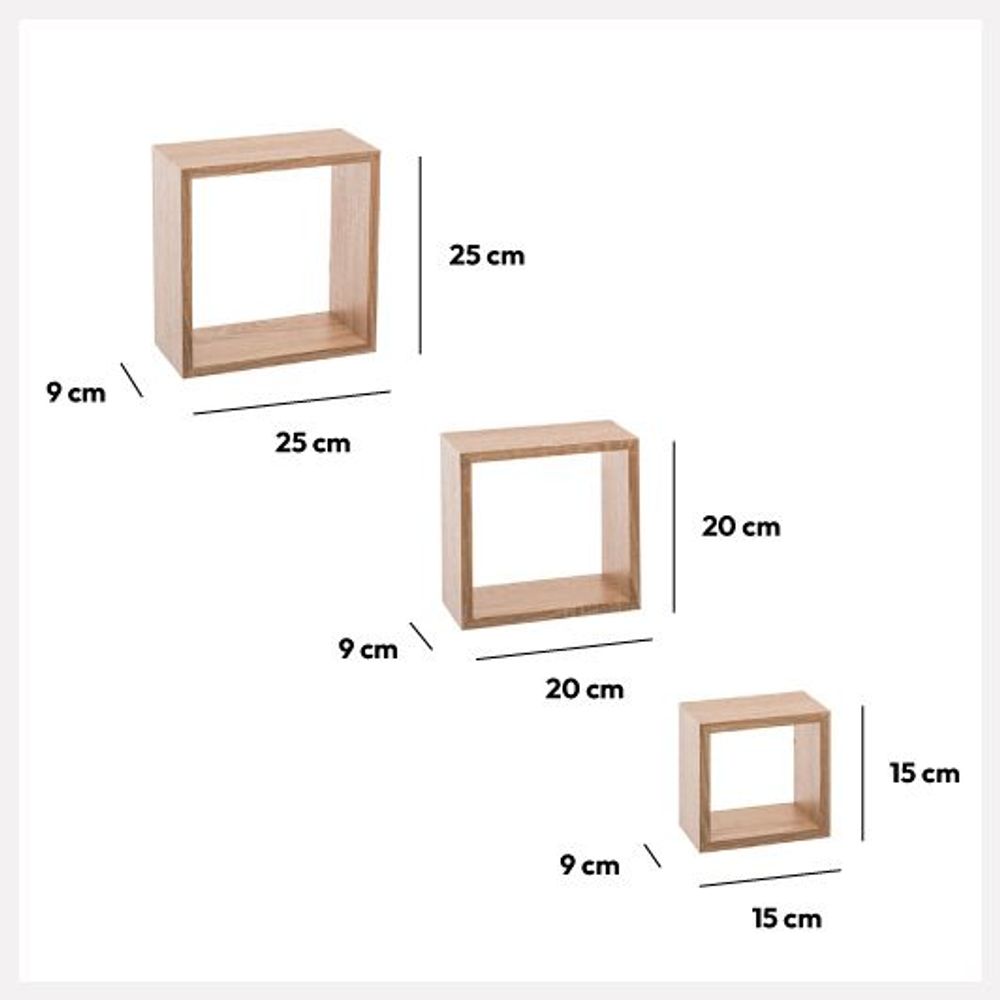 Five fixy set polica zidna 3kom kocka mdf natur s slika 2