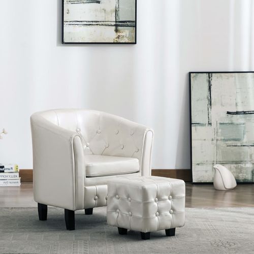 Fotelja od umjetne kože s osloncem za noge bijela slika 21