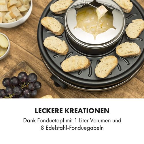 Klarstein Fonduelette, raclette grill i fondue, 1350 W, 1 L, Ø 38 cm, za 8 osoba slika 10